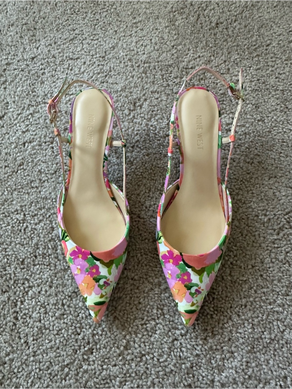Nine West Multicolor Floral Pointed-Toe Slingback Heels